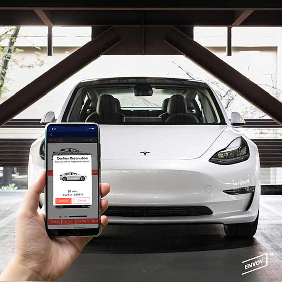Tesla being unlocked by Envoy Car Sharing